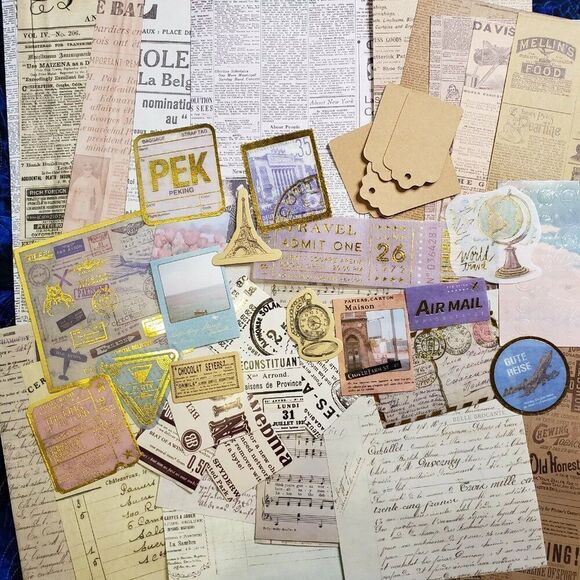 50+ Piece Scrapbooking And Paper Craft Bundle Travel Newspaper - Picture 1 of 5